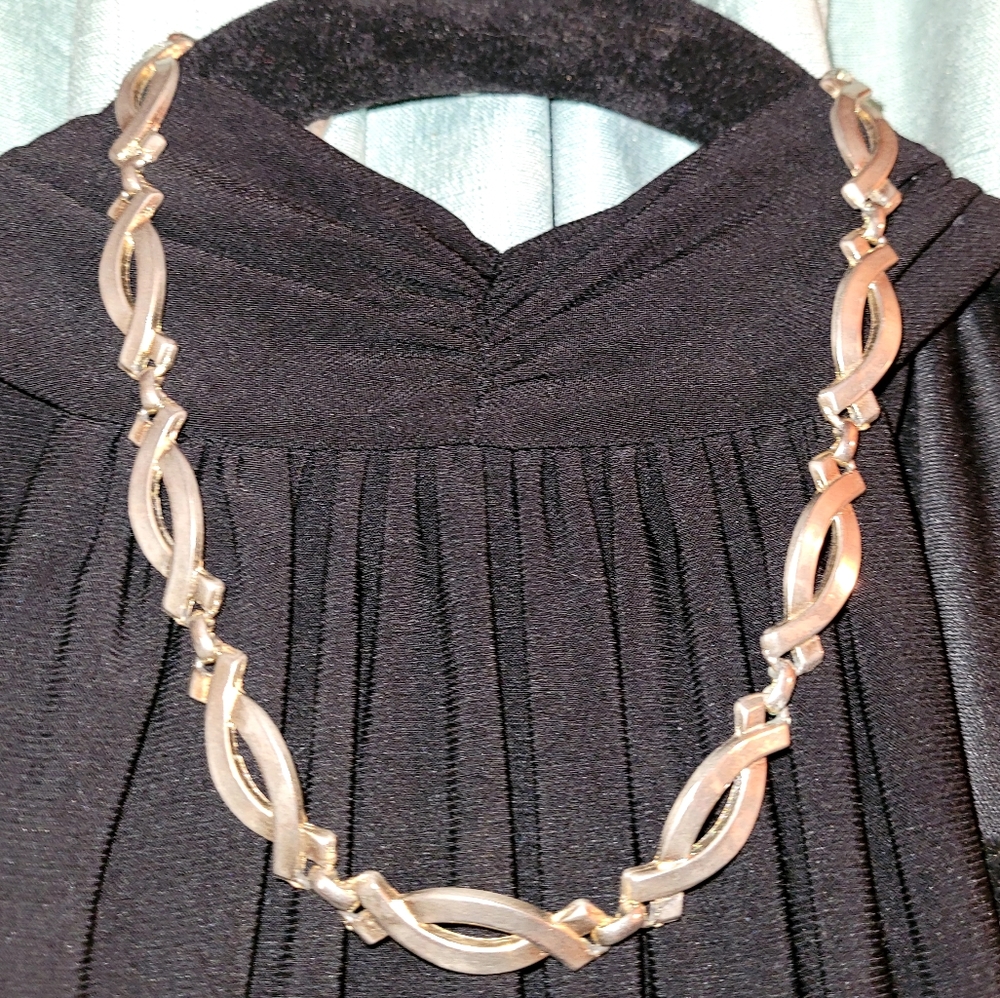 Vintage Estate Art Deco Choker Necklace Gold-tone Chunky Statement Chain 16.5"L